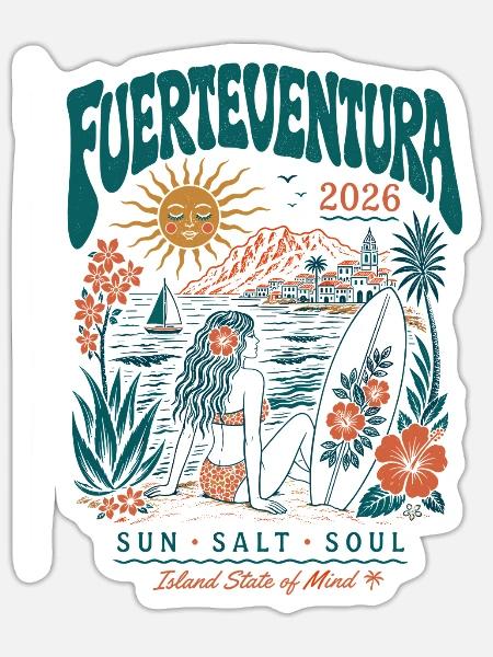 Fuerteventura Surfstrand 2026 - Sticker Größe S (10 x 10 cm) - Mattweiß