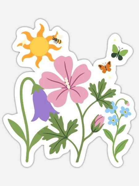 Blumen botanisch Garten Illustration - Sticker Größe S (10 x 10 cm) - Mattweiß