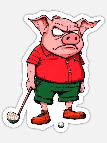 Schwein Golfspieler - Sticker Größe S (10 x 10 cm) - Mattweiß