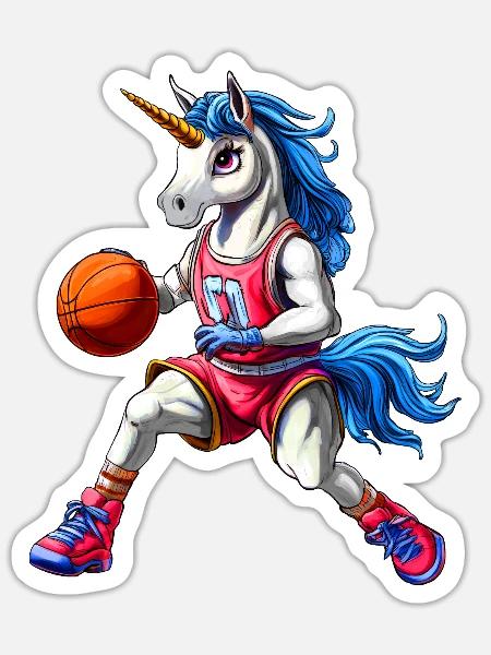 Einhorn Basketball - Sticker Größe S (10 x 10 cm) - Mattweiß