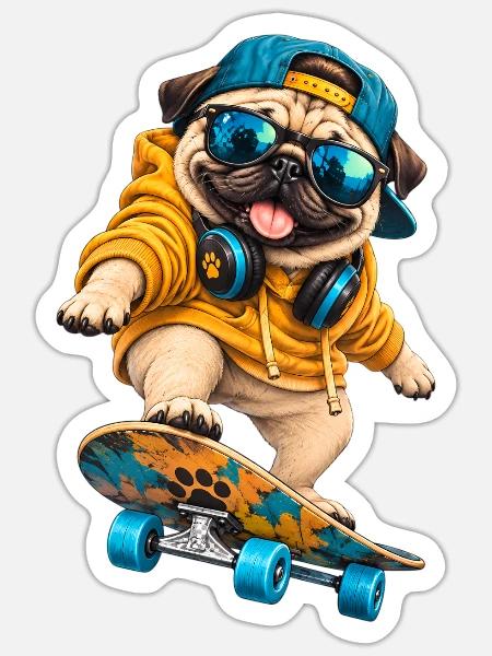 Mops Hund süßer Mops niedlicher Mops - Sticker Größe S (10 x 10 cm) - Mattweiß