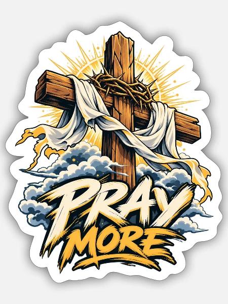 Pray More Kreuz Motiv - Sticker Größe S (10 x 10 cm) - Mattweiß