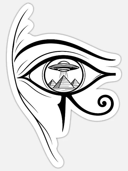 Auge des Horus, UFO - Sticker Größe S (10 x 10 cm) - Mattweiß