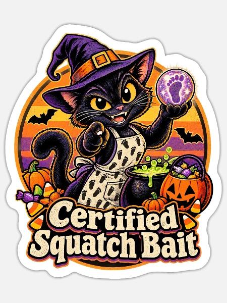 Halloween-Hexenkatze Certified Squatch Bait - Sticker Größe S (10 x 10 cm) - Mattweiß