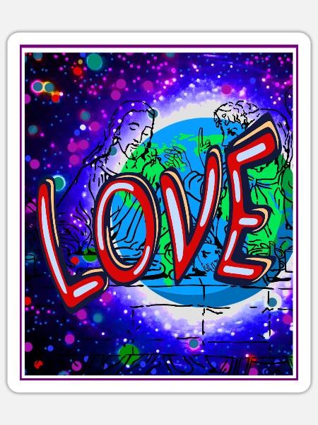 Love im Neon-Kosmos - Sticker Größe S (10 x 10 cm) - Mattweiß