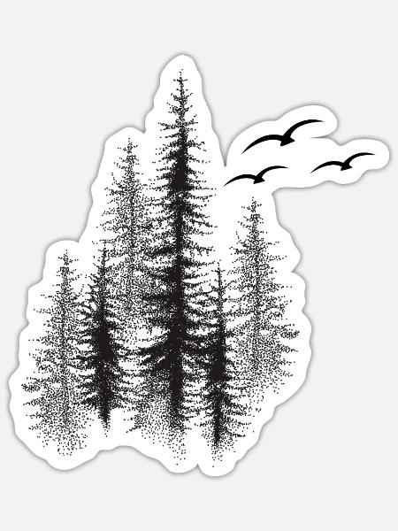 Flüsternde Kiefern-Silhouette - Sticker Größe S (10 x 10 cm) - Mattweiß