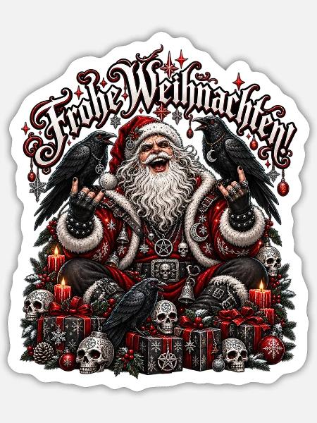Heavy Metal Santa Totenschädeln - Sticker Größe S (10 x 10 cm) - Mattweiß