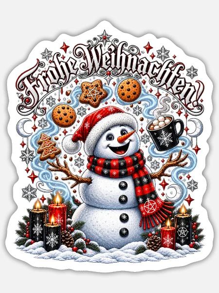 Fröhlicher Schneemann mit Kerzen - Sticker Größe S (10 x 10 cm) - Mattweiß