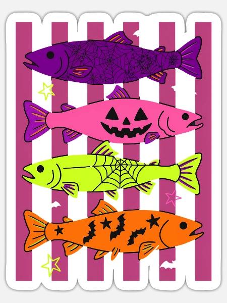 Spooky Halloween Fish Pattern Design - Sticker Größe S (10 x 10 cm) - Mattweiß