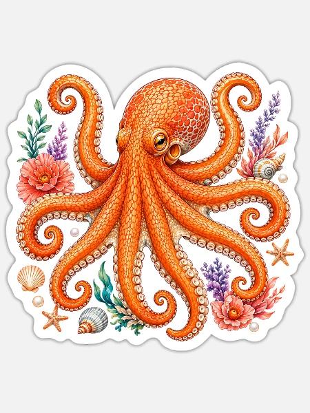 Krake Meeresfauna - Sticker Größe S (10 x 10 cm) - Mattweiß