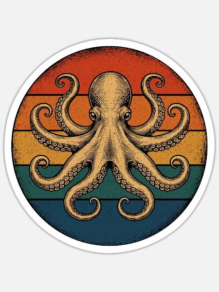 Oktopus Retro - Sticker Größe S (10 x 10 cm) - Mattweiß