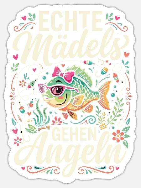 Echte Mädels Gehen Angeln - Sticker Größe S (10 x 10 cm) - Mattweiß