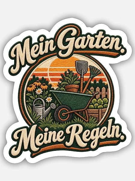 Gartenpatch: Meine Garten Meine Regeln - Sticker Größe S (10 x 10 cm) - Mattweiß