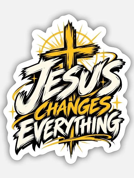 Jesus verändert alles – Dynamischer Schriftzug - Sticker Größe S (10 x 10 cm) - Mattweiß