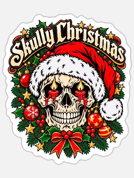 Skully Christmas - Sticker Größe S (10 x 10 cm) - Mattweiß