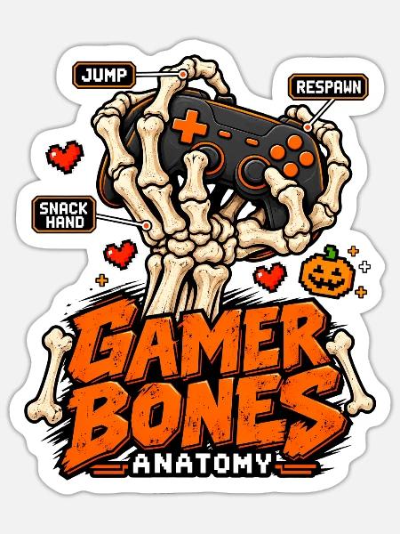 Gamer Bones Anatomie Controller - Sticker Größe S (10 x 10 cm) - Mattweiß