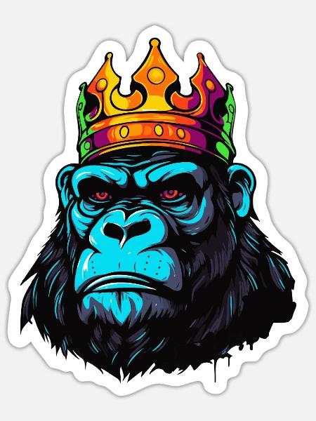 König Gorilla - Sticker Größe S (10 x 10 cm) - Mattweiß