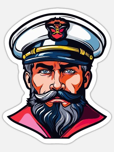 Kapitän mit weißem Uniformhut - Sticker Größe S (10 x 10 cm) - Mattweiß