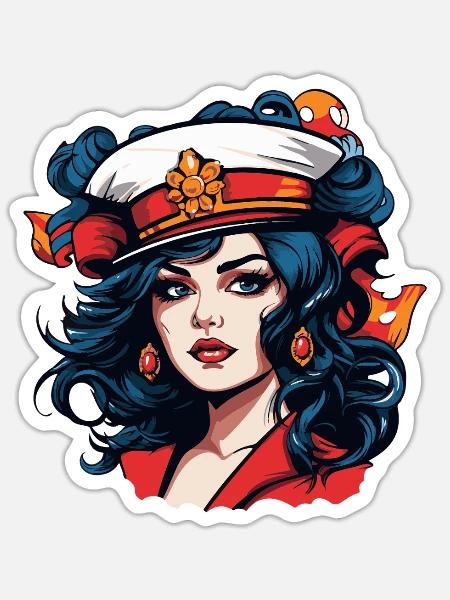 Retro-Sailor Pinup Porträt - Sticker Größe S (10 x 10 cm) - Mattweiß