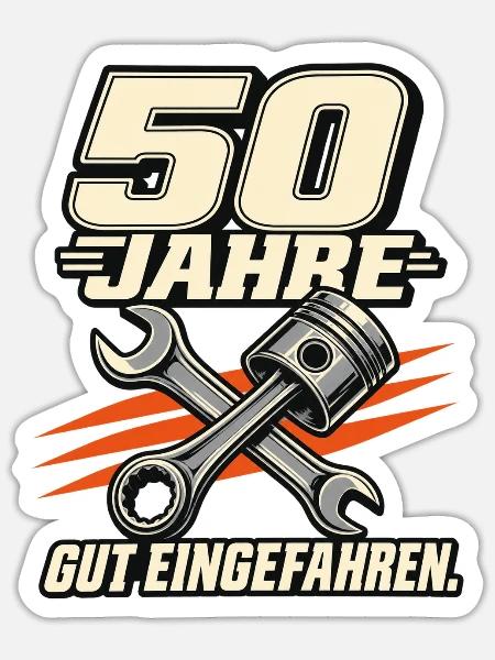 50 Jahre Gut Eingefahren Mechanik - Sticker Größe S (10 x 10 cm) - Mattweiß