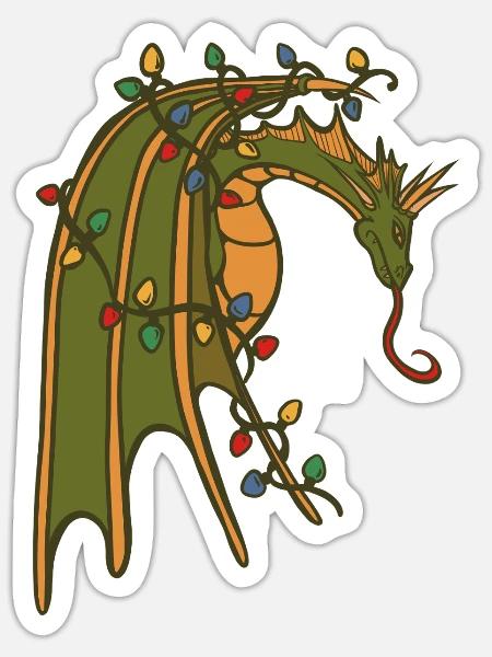 Drache mit Weihnachtslichtern - Sticker Größe S (10 x 10 cm) - Mattweiß
