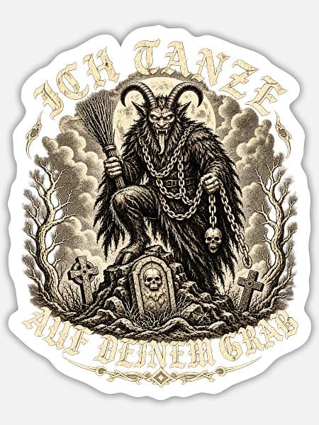 Teufelsbock mit Sense - Sticker Größe S (10 x 10 cm) - Mattweiß