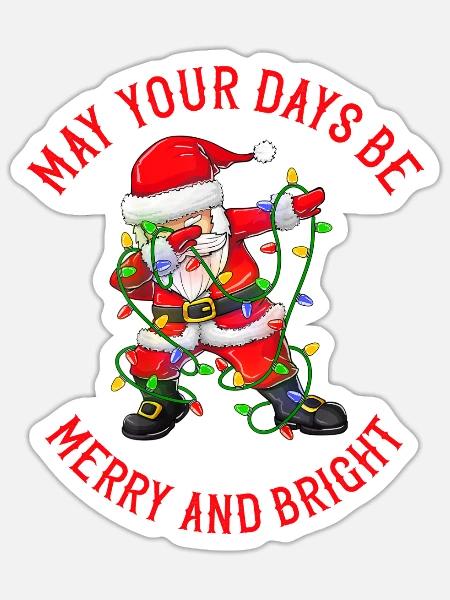 Dabbing Weihnachtsmann Lichterkette Merry Bright - Sticker Größe S (10 x 10 cm) - Mattweiß