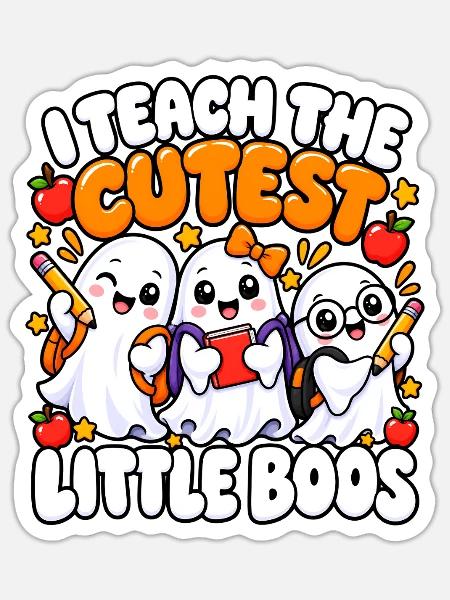 Süße Geister Lehrhelden Boo - Sticker Größe S (10 x 10 cm) - Mattweiß