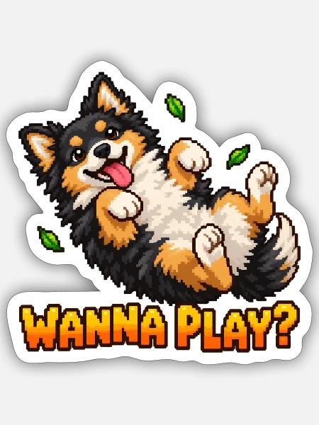 Will to Play Cute Pixel Art Puppy – verspielter Hund - Sticker Größe S (10 x 10 cm) - Mattweiß