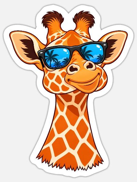 Coole Giraffe mit Sonnenbrille – Sommer & Urlaub - Sticker Größe S (10 x 10 cm) - Mattweiß