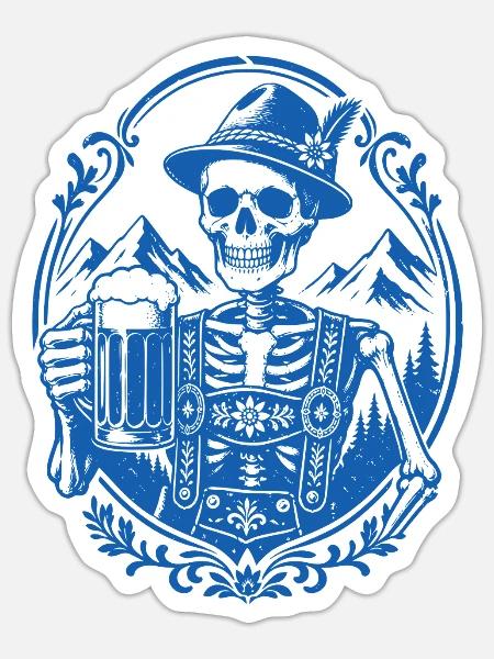 Bayerisches Skelett - Sticker Größe S (10 x 10 cm) - Mattweiß