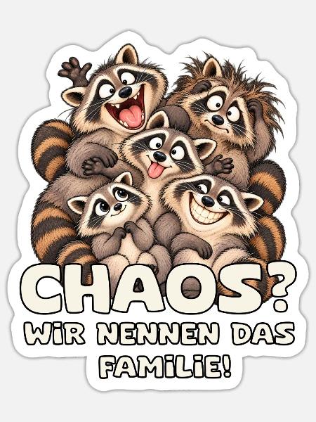 Chaotische Waschbärenfamilie - Sticker Größe S (10 x 10 cm) - Mattweiß