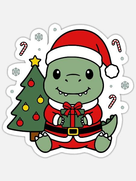 Kawaii-Dinosaurier-Weihnachtsbaum-Weihnachtsbaum-Geschenk - Sticker Größe S (10 x 10 cm) - Mattweiß