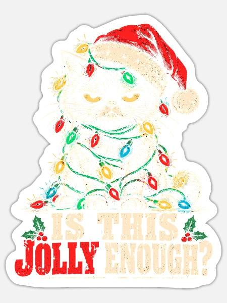 Jolly Cat mit Lichterkette - Sticker Größe S (10 x 10 cm) - Mattweiß