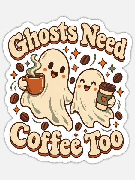 Ghosts Need Coffee Too - Sticker Größe S (10 x 10 cm) - Mattweiß