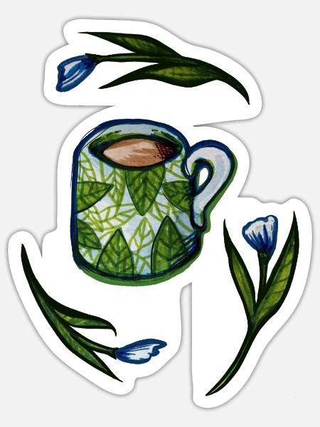 Blattbecher mit Blattmuster - Sticker Größe S (10 x 10 cm) - Mattweiß