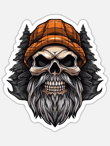 Totenkopf mit Bart und Mütze - Sticker Größe S (10 x 10 cm) - Mattweiß