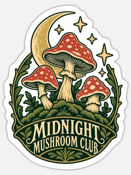 Midnight Mushroom Club - Sticker Größe S (10 x 10 cm) - Mattweiß