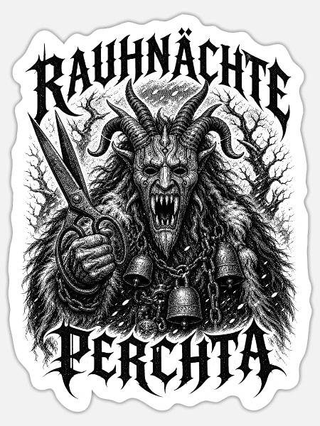 Rauhnächte Perchta Schiachpercht Krampus Perchten - Sticker Größe S (10 x 10 cm) - Mattweiß