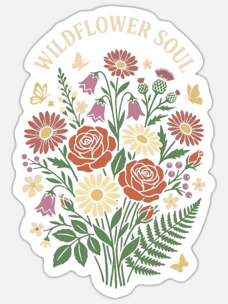Wildflower Soul Blumenstrauß-Design - Sticker Größe S (10 x 10 cm) - Mattweiß