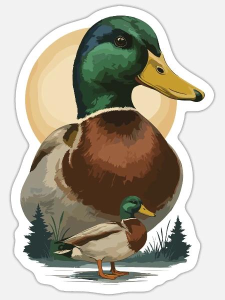 Duo Ente im Abendlicht - Sticker Größe S (10 x 10 cm) - Mattweiß