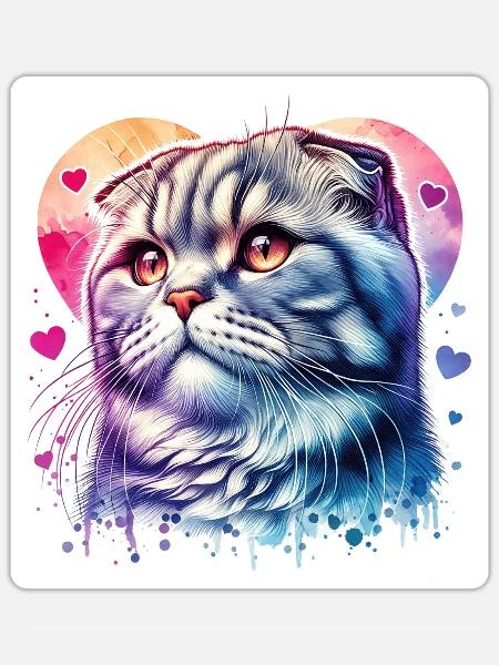 Faltohrkatze - Sticker Größe S (10 x 10 cm) - Mattweiß