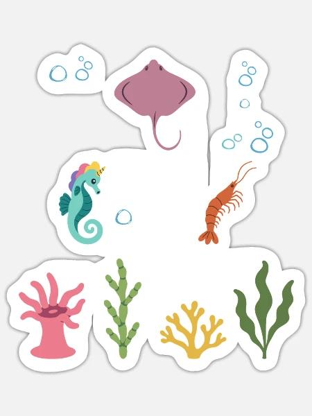 Rochen Unterwasser Kinder Einhorn-Seepferdchen - Sticker Größe S (10 x 10 cm) - Mattweiß