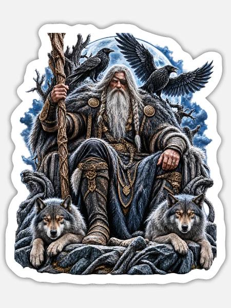 Odin – Allvater der nordischen Mythologie - Sticker Größe S (10 x 10 cm) - Mattweiß