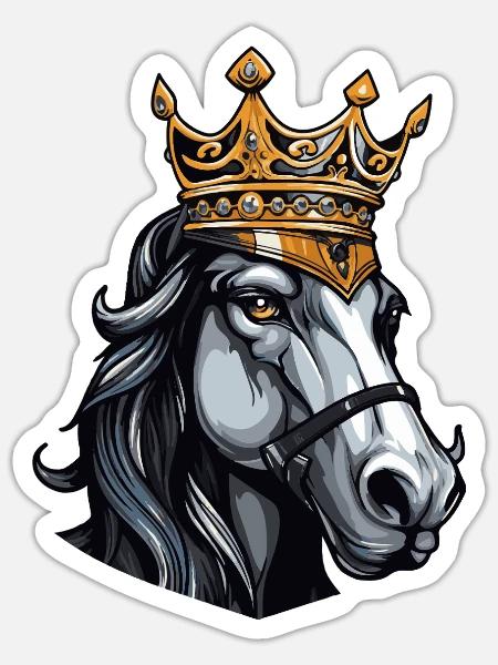 Pferd Kopf mit Krone - Sticker Größe S (10 x 10 cm) - Mattweiß