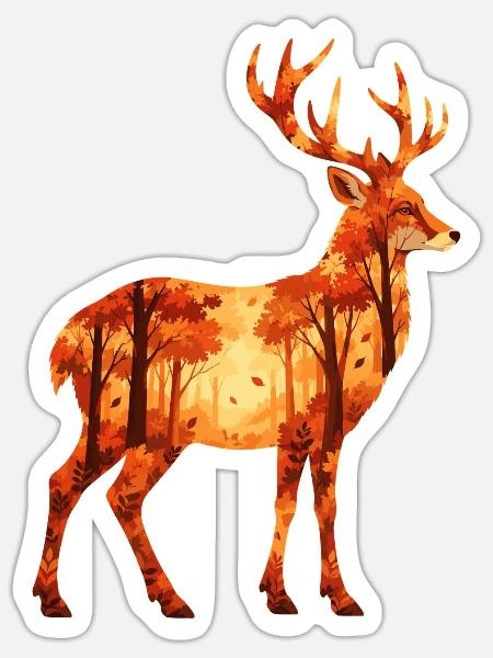 Herbst Hirsch - Wald & Natur Tiermotiv - Sticker Größe S (10 x 10 cm) - Mattweiß