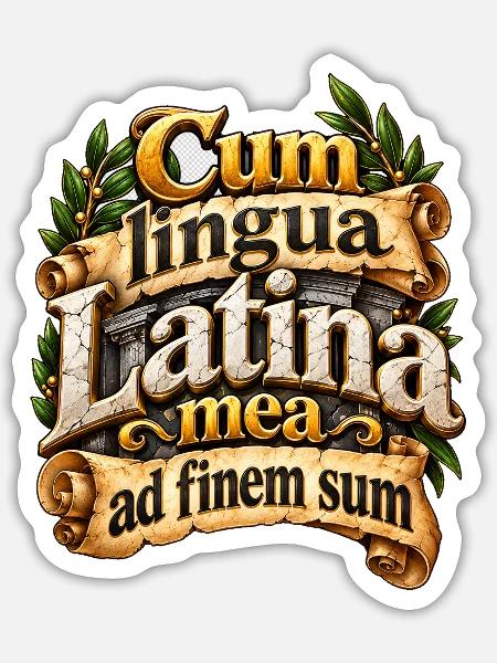 Cum Lingua Latina Schriftkunst - Sticker Größe S (10 x 10 cm) - Mattweiß