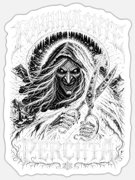 Perchta Raunächte Krampus Perchtenzeit Wintergeist - Sticker Größe S (10 x 10 cm) - Mattweiß