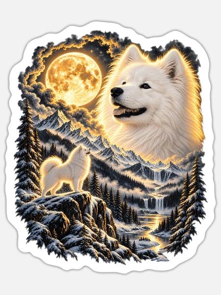 Labrador Hund Mondlicht Bergwelt - Sticker Größe S (10 x 10 cm) - Mattweiß