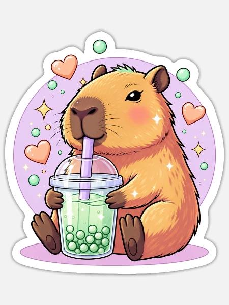 Kawaii Boba-Haustier mit Herz - Sticker Größe S (10 x 10 cm) - Mattweiß